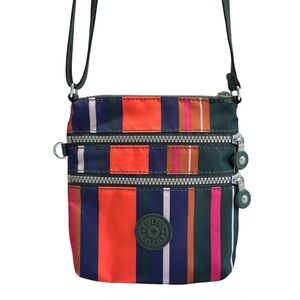 Kipling Green and‎ Multi Striped Crossbody Shoulder Bag
